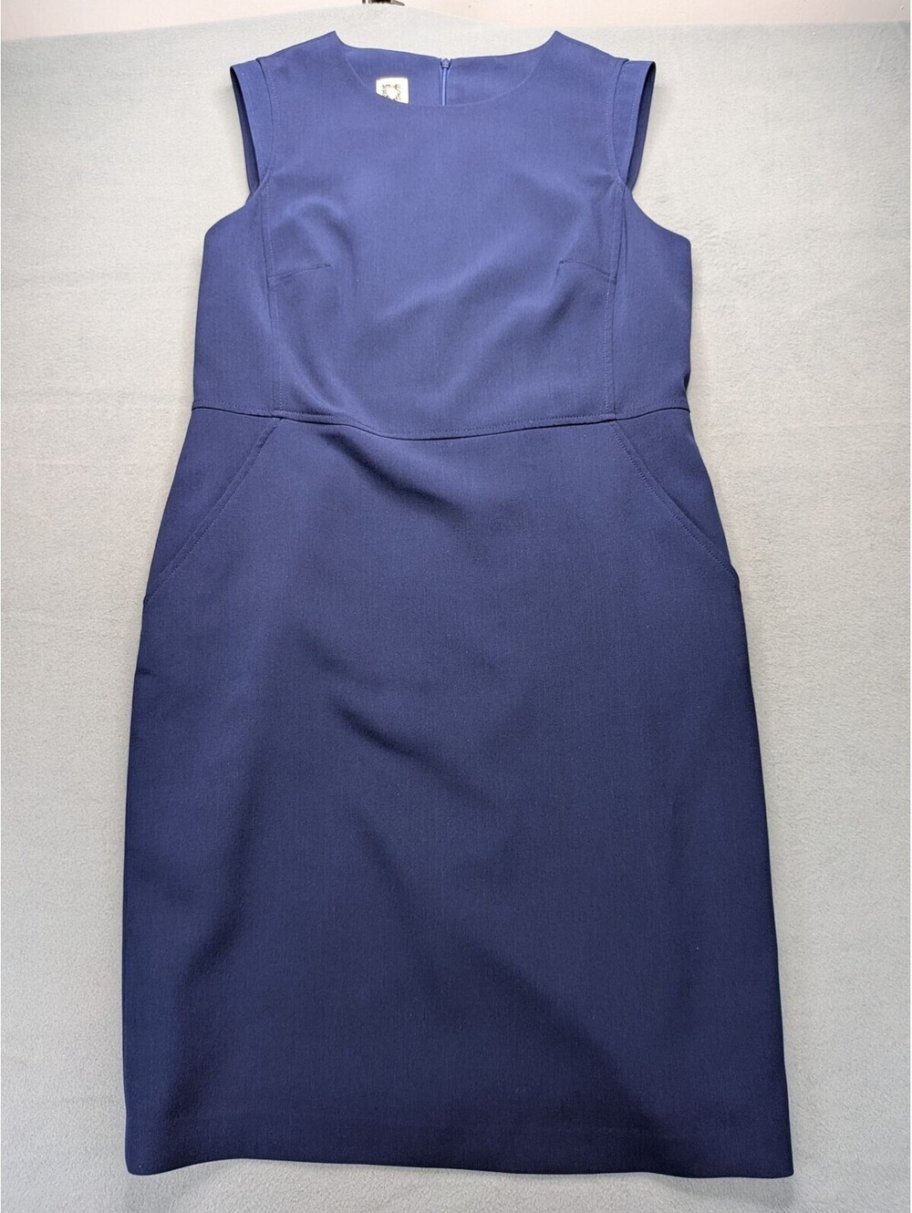 Anne Klein Dress Womens 14 Blue Sleeveless Sheath Knee Length Pockets Workwear